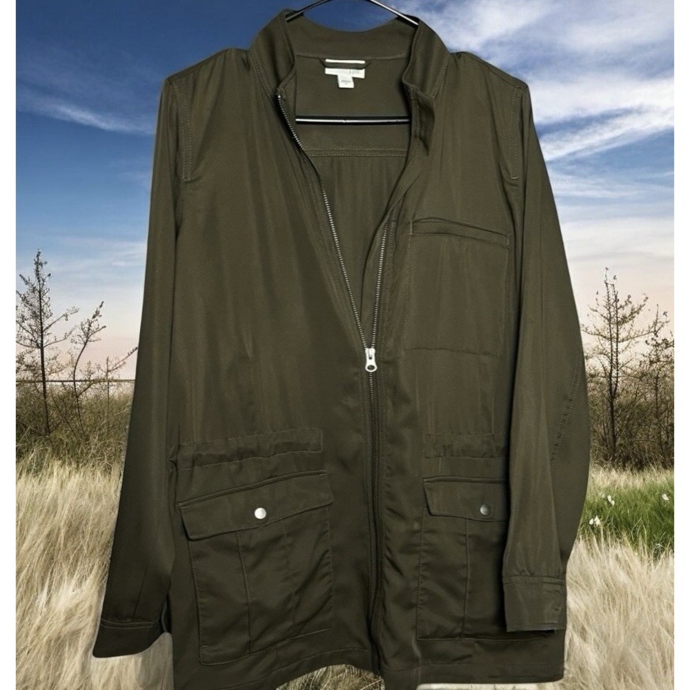 J Jill Jacket Womens Sm Green Full Zip Field Utility Outdoor Casual‎ Chore Coat